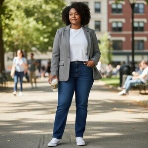 Loft Gray Black White Tweed Style Career Blazer Coat Size 16
